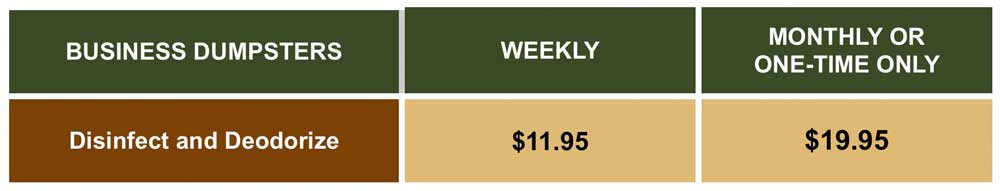 Dumpster deodorizing price chart