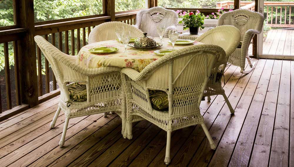 Sgt. Poopers can disinfect outdoor settings on decks and patios Deck dining with tables and chairs