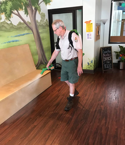 Image of electrostatic disinfection at a commercial property
